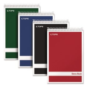 TOPS - Steno Book with Assorted Colored Cover, 6 x 9, White Paper -  4 80-Sheet Pads/Pack