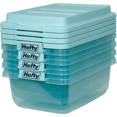 teal plastic storage bins