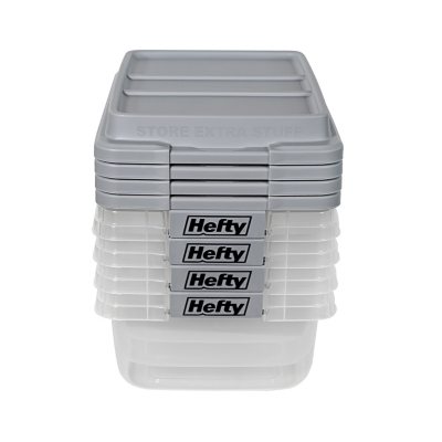  Hefty Hi-Rise Clear Plastic Bin with Smoke Blue Lid (8 Pack) -  18 qt Storage Container with Lid, Ideal Space Saver for Closet Shoe Storage  Bins and Under Shelf Storage 