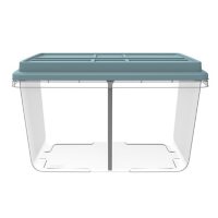 Hefty 72-Quart HIRISE Clear Storage Container with Divider, Smoke Blue Lid