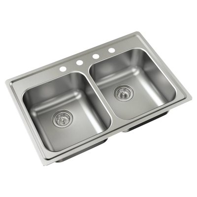 Moen Mather Stainless Steel Equal Double Bowl Sink Drain Assemblies Included