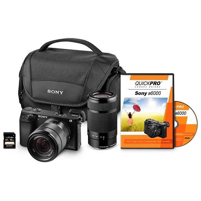Sony a6000 24MP Interchangeable Lens Bundle with 18-55mm Lens, 55-210 Lens, 16GB SD Card and Camera Case