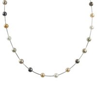 14K White Gold Freshwater Pearl Station Necklace - 17" 
