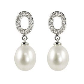 Pearl & Diamond Oval Drop Earrings (H-I, I1)