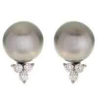0.19 CT. T.W. Diamond & Tahitian Pearl Earrings