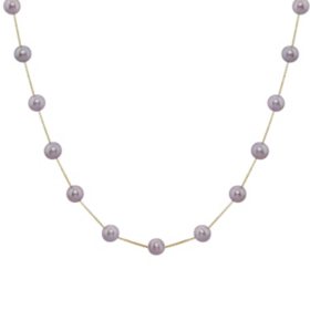 14K Yellow Gold Lavender Freshwater Pearl Station Necklace