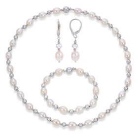 Freshwater Cultured Pearl 3 Piece Set in Sterling Silver		