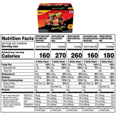 Frito Lay Snacks, Flamin' Hot Mix, Variety Packs - 30 bags, 52.5 oz