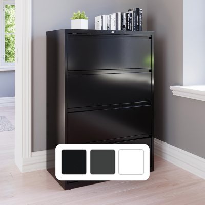 Hirsh 36' Wide 3 Drawer Metal Lateral File Cabinet for Home and Office, Black:- Black