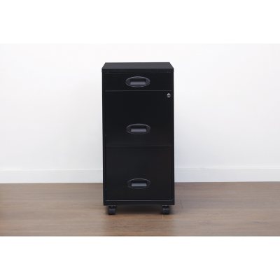 Space Solutions Metal 3 Drawer Vertical File Cabinet with Lock Black