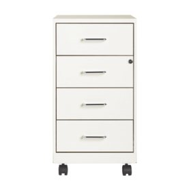 Hirsh 18" Deep 4-Drawer Metal Mobile Organizer, 4 Box Drawers, White