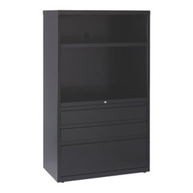 Hirsh 36" Wide 3 Drawer Lateral Combo File Cabinet, Black	