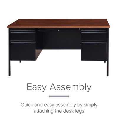 Hirsh Double Pedestal Office Desk With Center Drawer, Black Hirsh Double Pedestal Office Desk With Center Drawer, Black