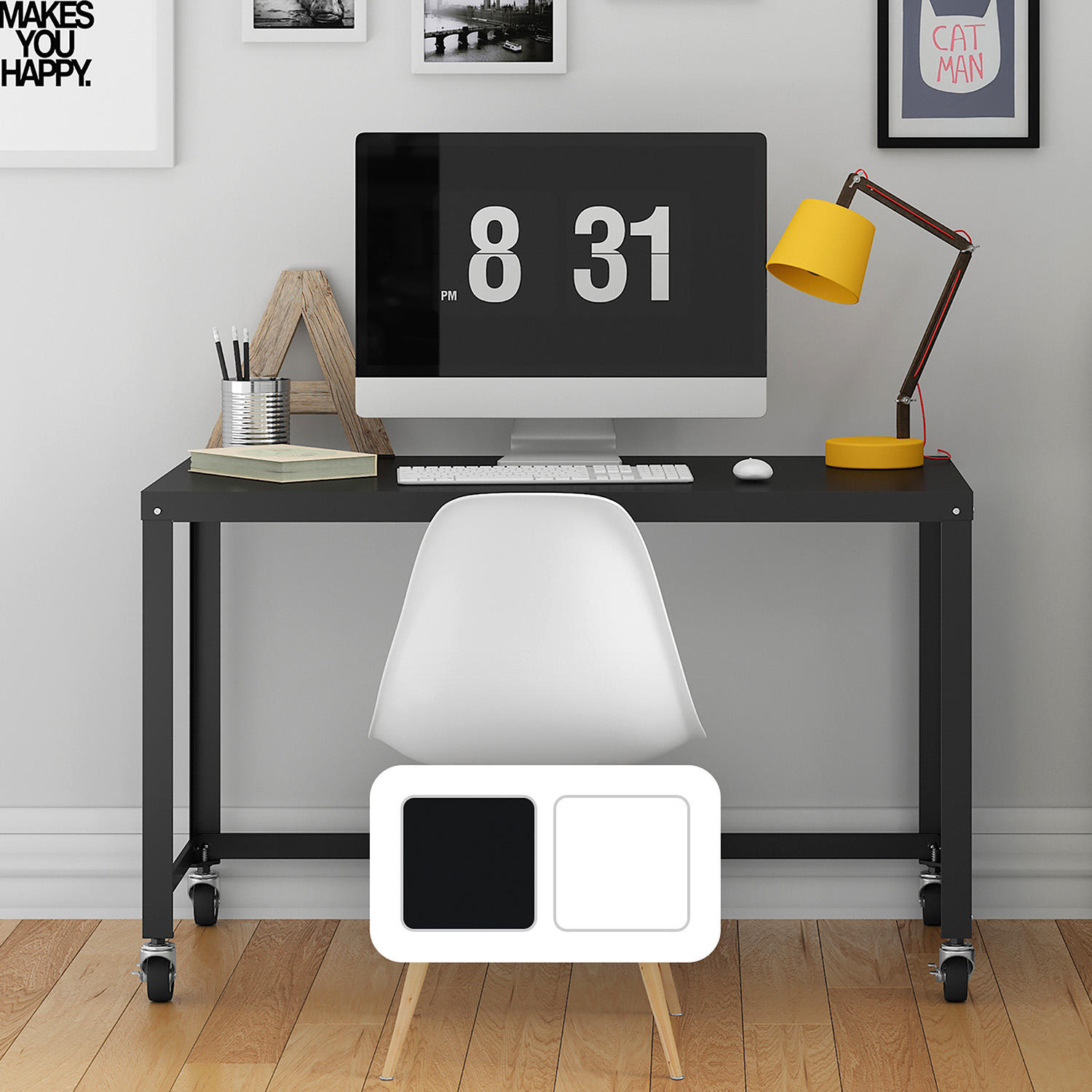 Hirsh 48' Wide Mobile Metal Desk for Home Office, Black
