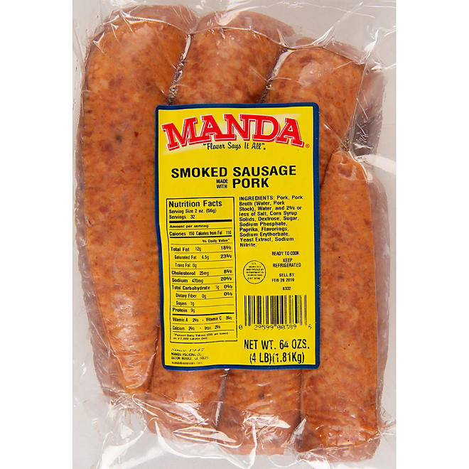 Manda Smoked Sausage made with Pork 4 lb.