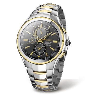 Mens Seiko Solar 100m Watch Silver and Gold w gray face. - ayanawebzine.com