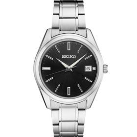 Seiko Stainless Steel Watch with Black Dial, SUR311