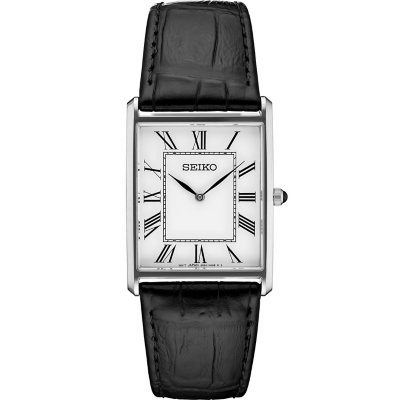Seiko Essentials Collection Quartz Black Leather Strap, 28.4mm