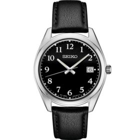 Seiko SUR 461 Watch with Black Dial and Black Leather Strap 40mm