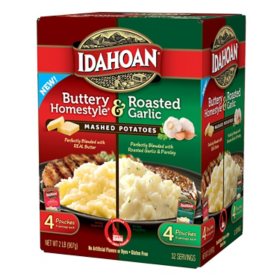 Idahoan Instant Mashed Potatoes, Buttery Homestyle and Roasted Garlic 8 pk.