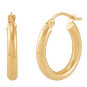 14K Yellow Gold High Polish Round Tube Hoop Earrings