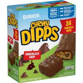 Quaker Chewy Dipps Granola Bars, Chocolate Chip, 1.09 oz, 34 ct.