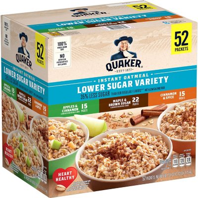 Quaker Lower Sugar Instant Oatmeal, Variety Pack (52 pk.) - Sam's Club