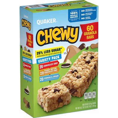 Quaker Chewy Granola Bars Reduced Sugar, Variety Pack (60 pk.) Sam's Club