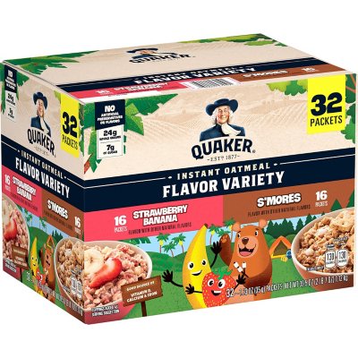 Quaker Instant Oatmeal Variety Pack, Strawberry Banana & S'mores (32 pk ...