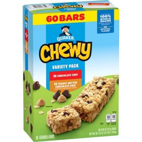 Quaker Chewy Variety Pack, Chocolate Chip and Peanut Butter Chocolate Chip 60 ct.
