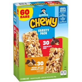 Quaker Chewy Variety Pack, Chocolate Chip and Peanut Butter Chocolate Chip 60 ct.