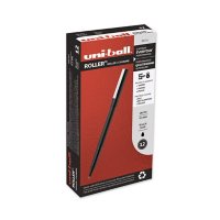 uni-ball Roller Ball Stick Dye-Based Pen, Black Ink, Micro - 12 Pens