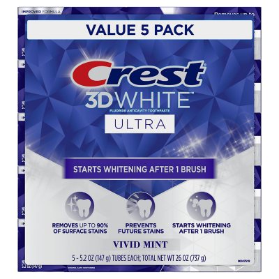 Crest 3D White Ultra Whitening Toothpaste Vivid Mint (5.2 oz 5 pk.)