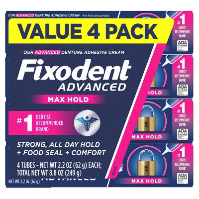 Fixodent Advanced Max Hold Denture Adhesive, 2.2 oz - 4 Pack