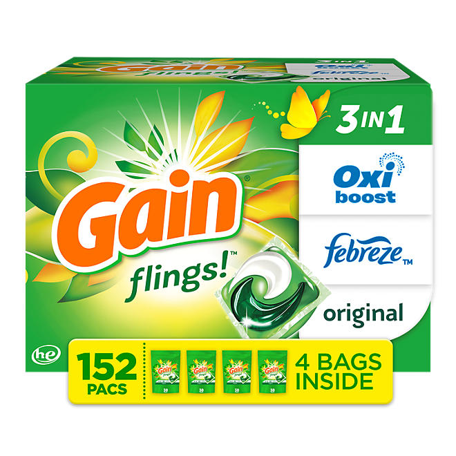 Gain Flings! Laundry Detergent Pacs, Original Scent, 152 ct.