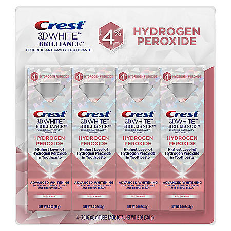 Crest 3D White Brilliance 4% Hydrogen Peroxide Teeth Whitening Toothpaste with Fluoride (3 oz., 4 pk.)