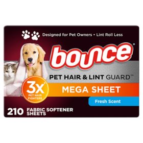 Bounce Pet Hair and Lint Guard Mega Dryer Sheets with 3X Pet Hair Fighters, Fresh Scent (210 ct.)