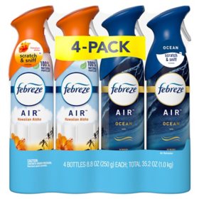 Febreze Air Effects Odor-Eliminating Air Freshener Hawaiian Aloha, Ocean, Aerosol Can, 8.8 oz., 4 pk.