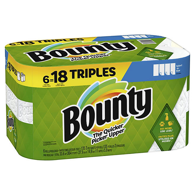Bounty Select-A-Size 2-Ply Paper Towels, White 135 sheets/roll, 6 rolls
