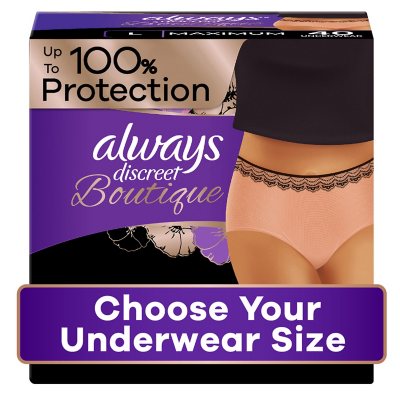 Always Discreet Boutique Incontinence Underwear, Maximum, L - 40 ct. (38" - 50", 170-260 lbs.):- Large (40 ct.)