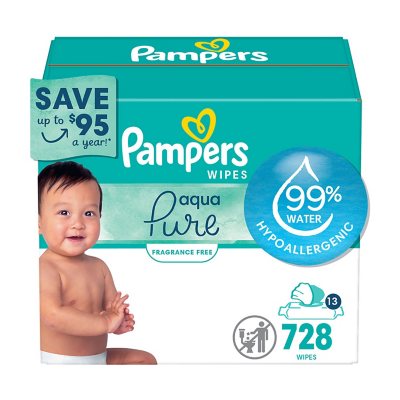 Pampers Aqua Pure Sensitive Baby Wipes, 13 Packs (728 ct.) - Sam's Club