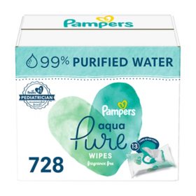 Pampers Aqua Pure Baby Wipes, Fragrance Free, 13 pk., 728 Wipes