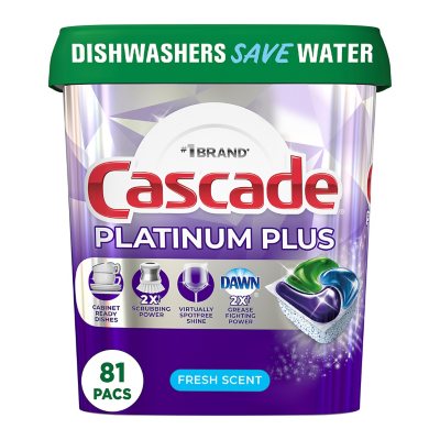 Cascade Platinum Plus Dishwasher Detergent Pacs, Fresh, 81 ct.