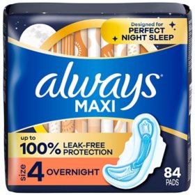 Always Maxi Overnight Pads with Wings, Size 4, 84 ct.