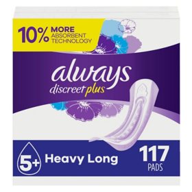 Always Discreet Incontinence Pads, Heavy Long, 117 ct.