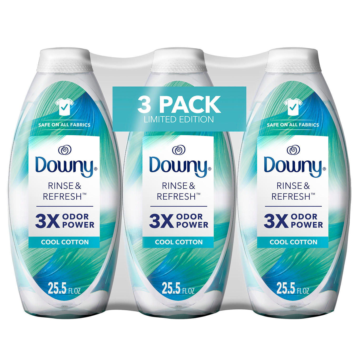 Downy Rinse & Refresh Laundry Odor Remover and Fabric Softener, Cool Cotton, (3 Pk, 76.5 fl. oz.)