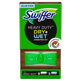 Swiffer Heavy Duty Dry + Wet Sweeping Kit Cleaning Tool, 1 Swiffer, 8 Dry Cloths, 5 Wet Cloths