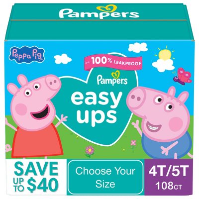 Pampers Easy Ups Training Pants Underwear, Sizes 2T-6T:- 4T-5T, 108 ct., 37+lbs.