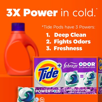 Tide Power PODS Laundry Detergent Pacs + Febreze Odor Eliminators, Spring & Renewal Scent (72 ct.)