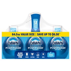 Dawn Platinum Plus Powerwash Dish Spray Bottle Set, Fresh Scent, 1 Spray Bottle + 2 Refills, 64.5 fl. oz.